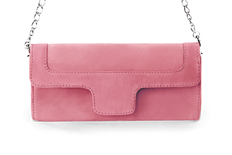 Dress clutch for wedding and parties in carnation pink leather - Profile view